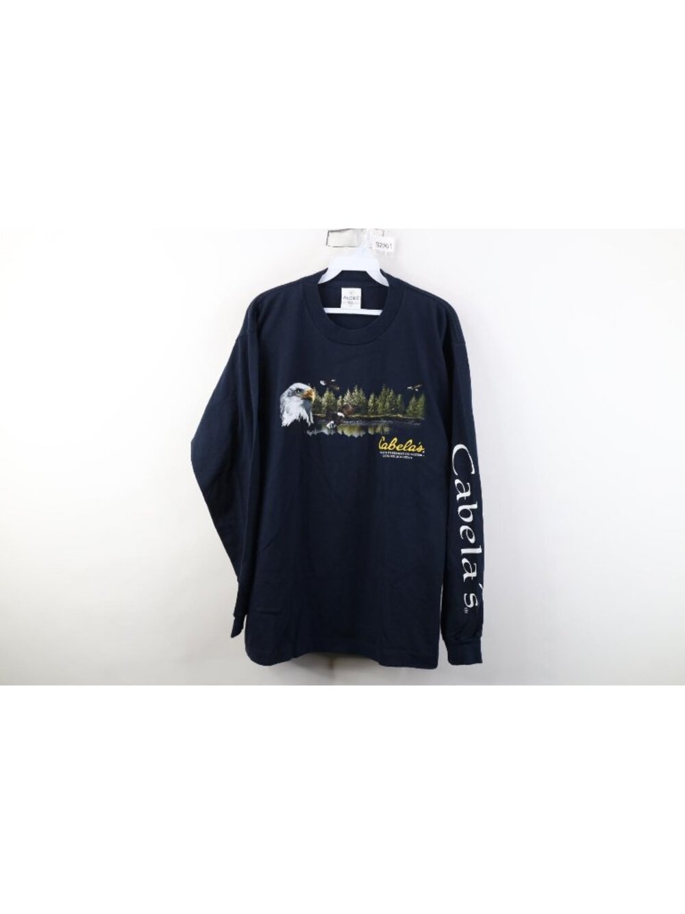 Vintage 90s Cabelas Mens Large Eagle Nature Long Sleeve T-Shirt Navy Blue USA